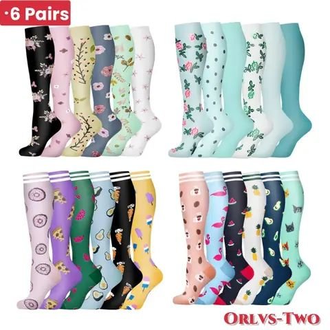 Fruit and Flowers Compression Socks, 6 Pairs