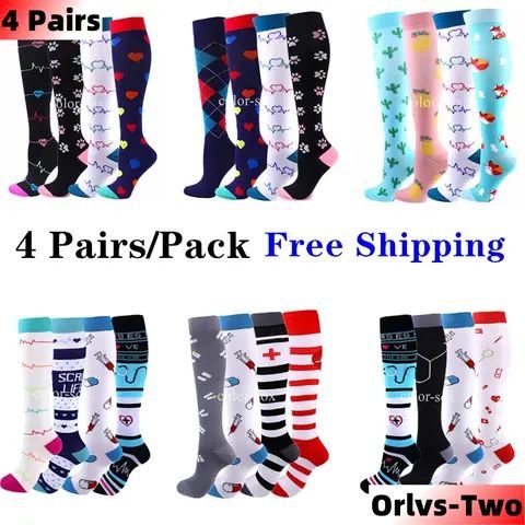 Patterned Compression Socks, 4 Pair Pack