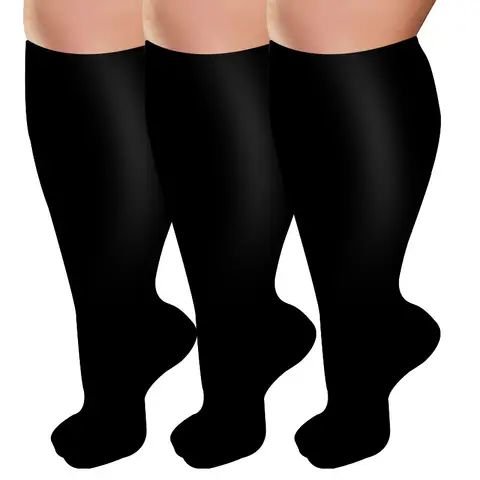 Plus Size Wide Calf Compression Socks, 3 Pairs